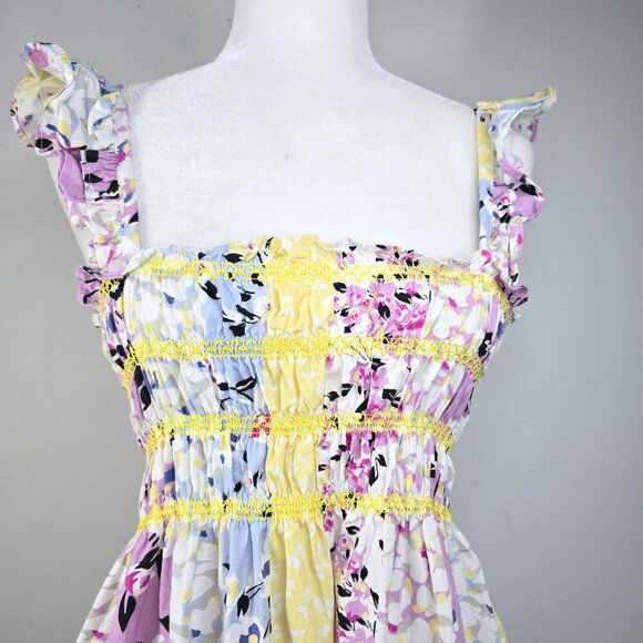 French Connection Blue White Smoched Floral Ruched Mini Dress - Picture 6 of 11